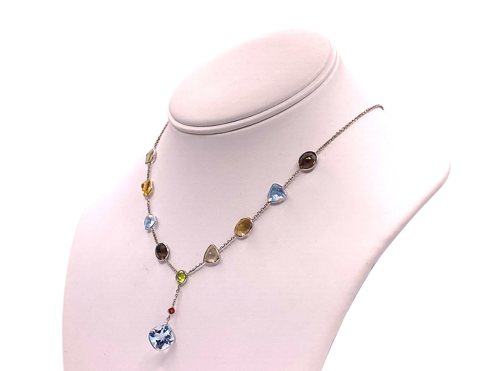 Mixed Multi Gemstone Station Necklace in 14k White Gold (1 of 3)