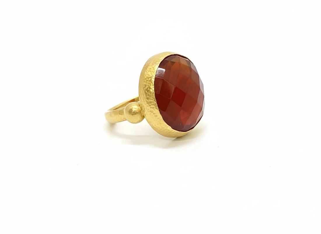 GURHAN 24K GOLD & CARNELIAN COCKTAIL RING! Vintage Signature Classic: Item: Cocktail Ring Brand/Maker: GURHAN Metal: 24K Yellow Gold Gemstone: Carnelian Faceted (19 mm x 19 mm) Ring Size: 6 Total Weight: 11.6 grams Condition: Excellent, Gently pre owned, No scratches or