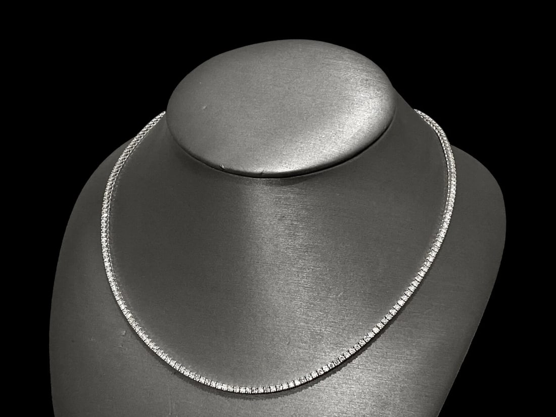 Apprx. 7.0 Carats Natural Diamond 14K White Gold Tennis Necklace, G-H, 18" Long (1 of 5)