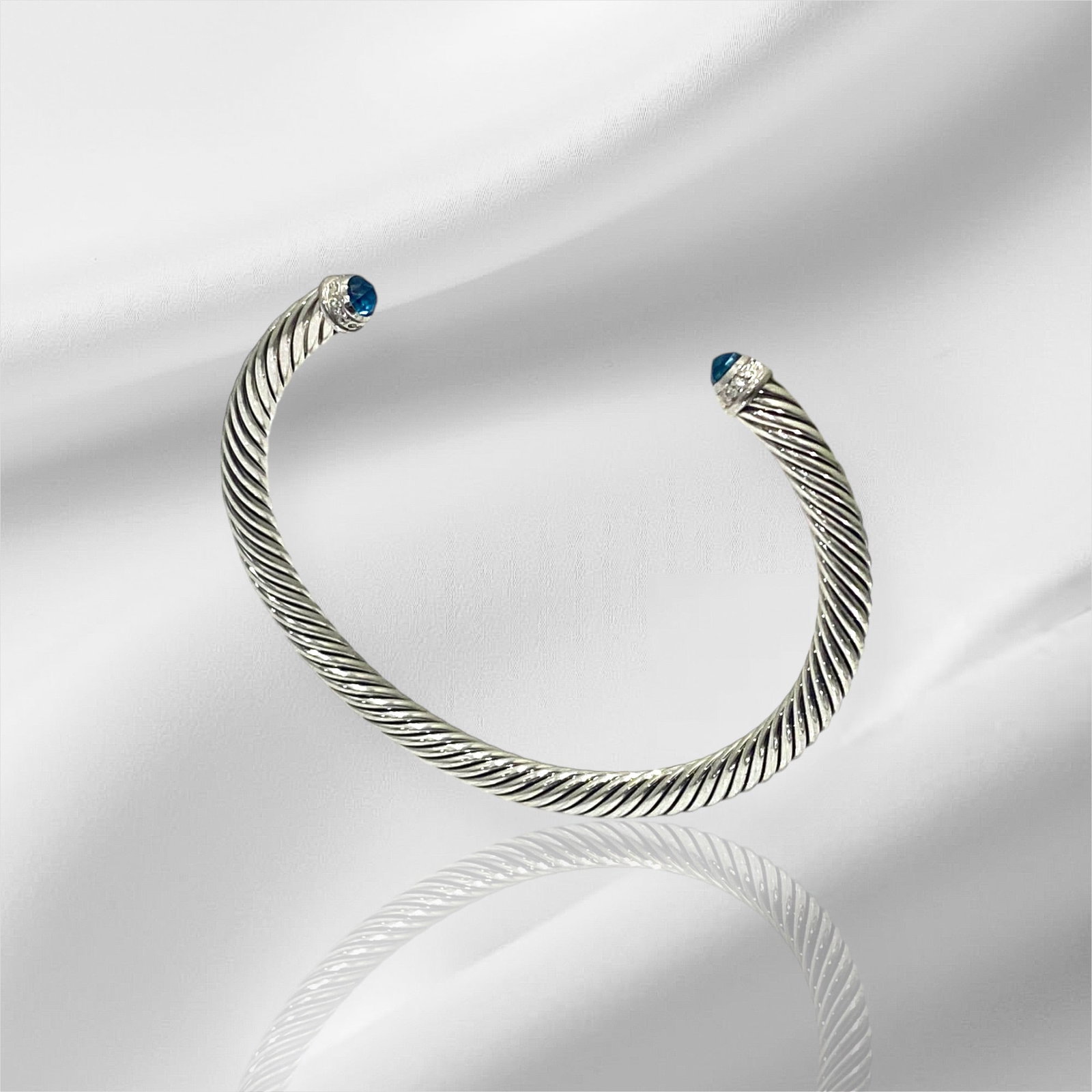 David Yurman Classic Cable Bracelet In Sterling Silver With Blue Topaz And Diamonds (1 of 4)