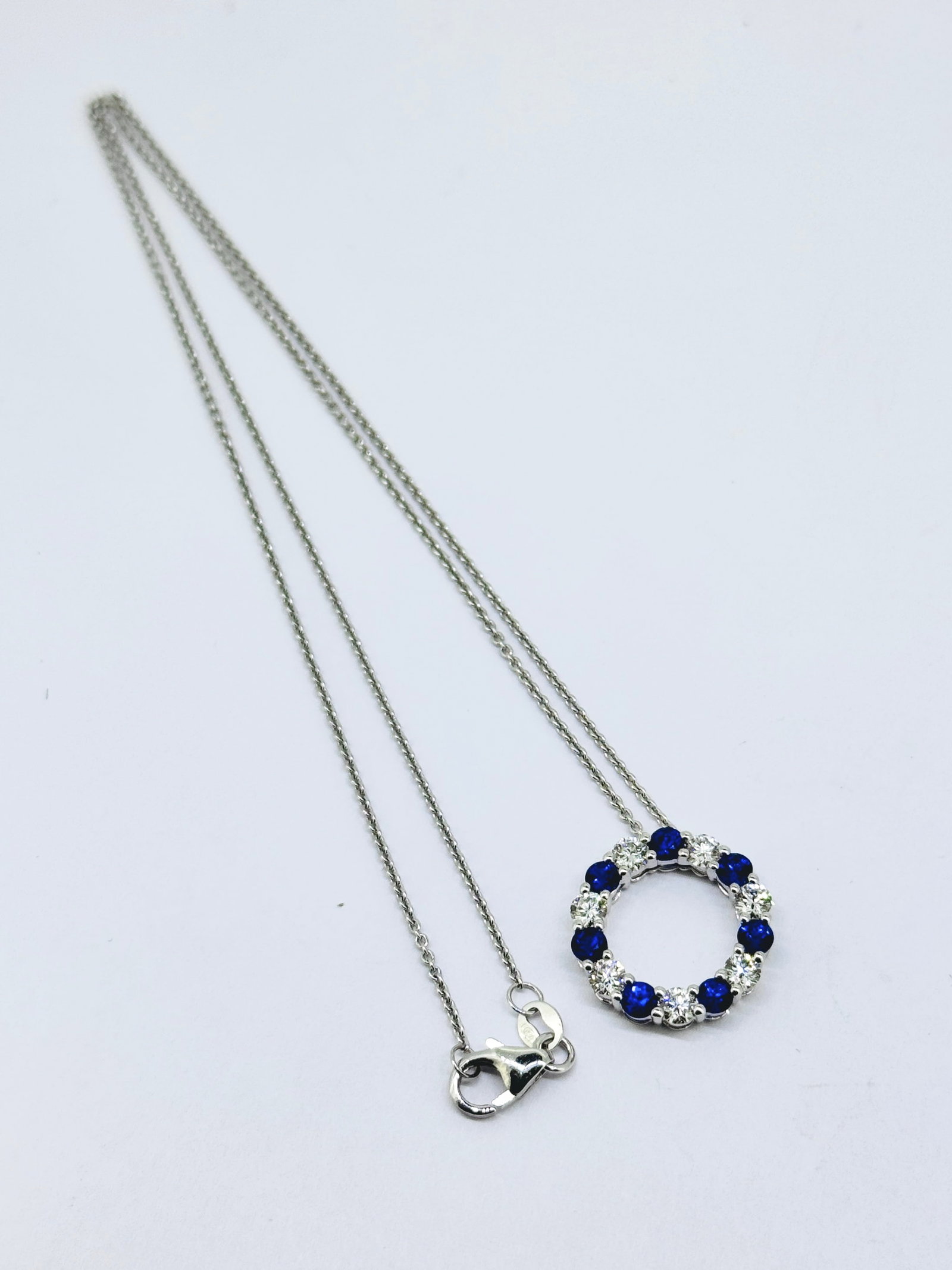 Alternating Blue Sapphire and Round Diamond Sphere Pendant Necklace in 14K White Gold (1 of 3)