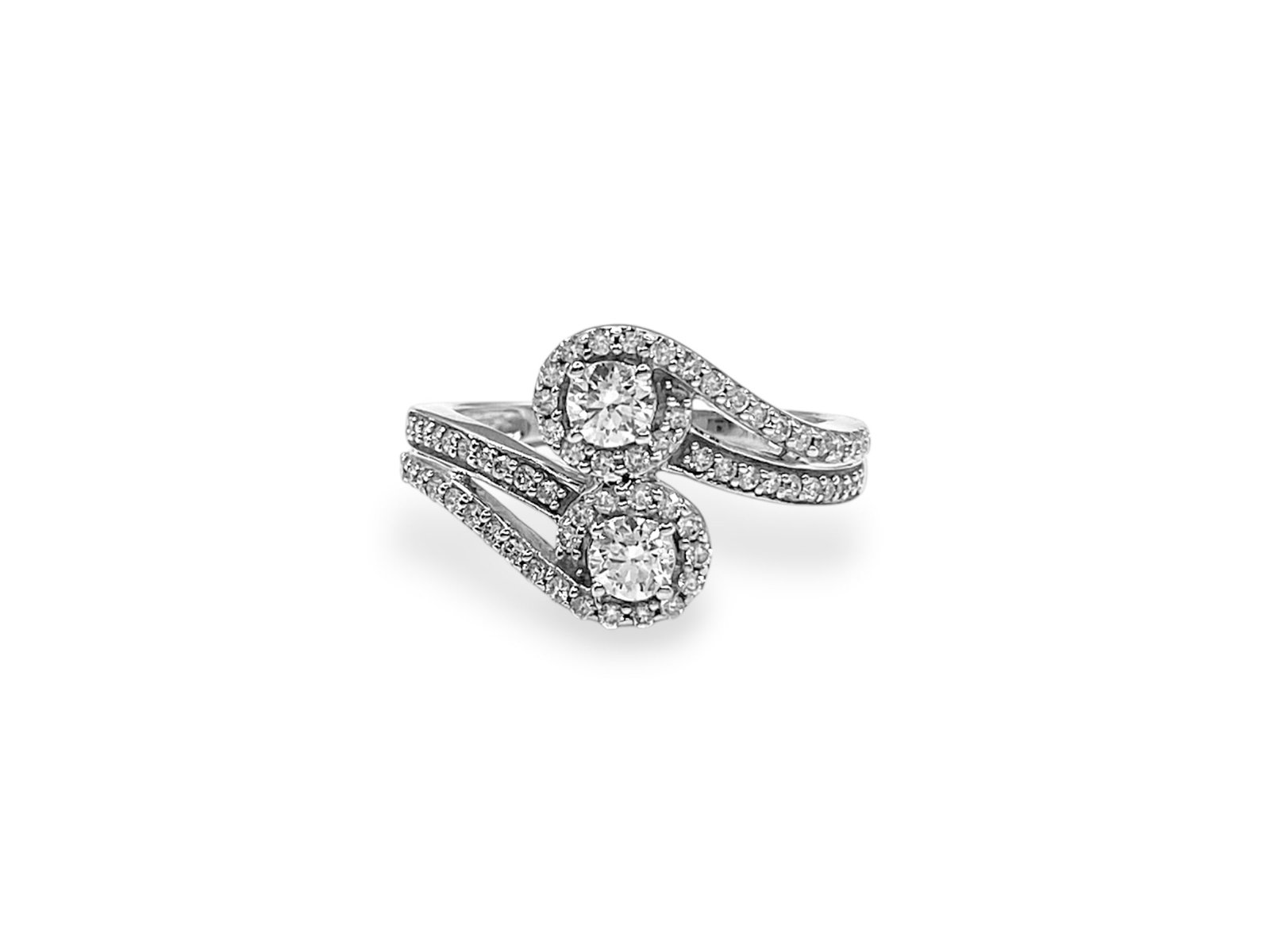 Two-Stone Diamond Bypass Frame Ring in 14k White Gold (1 of 4)