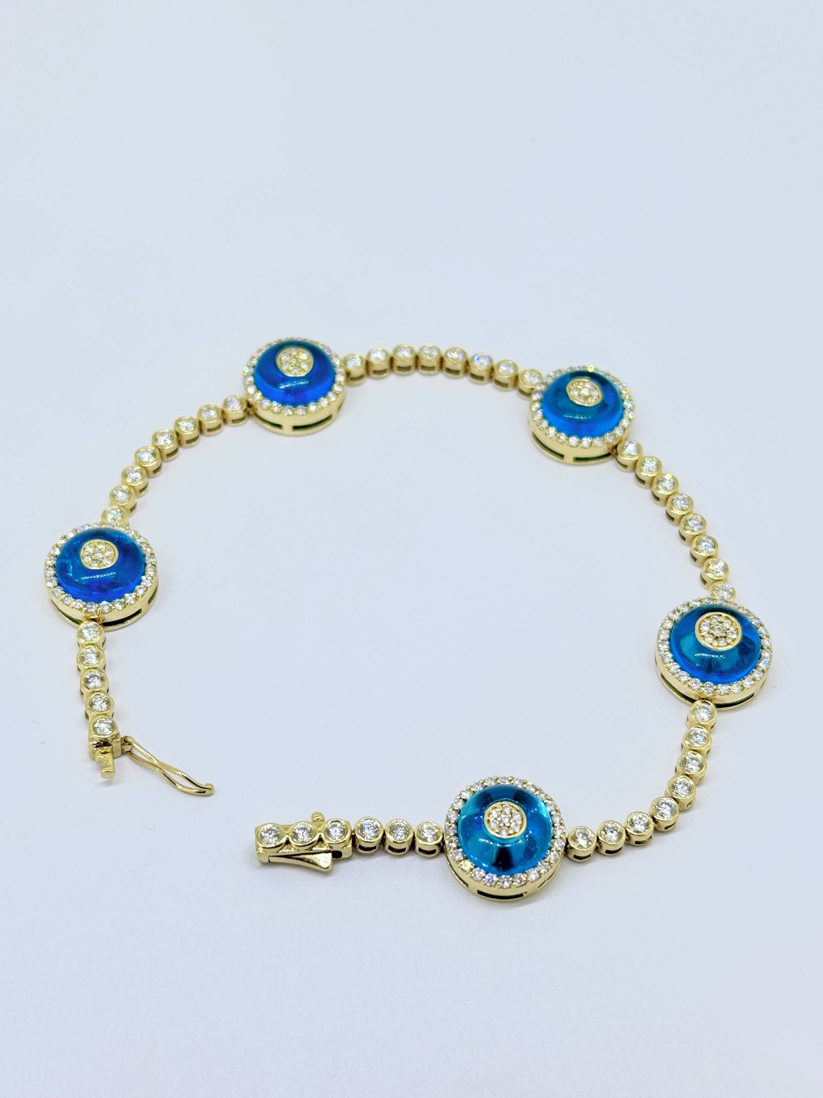 14K Yellow Gold Evil Eye Diamond Tennis Link Bracelet (1 of 4)