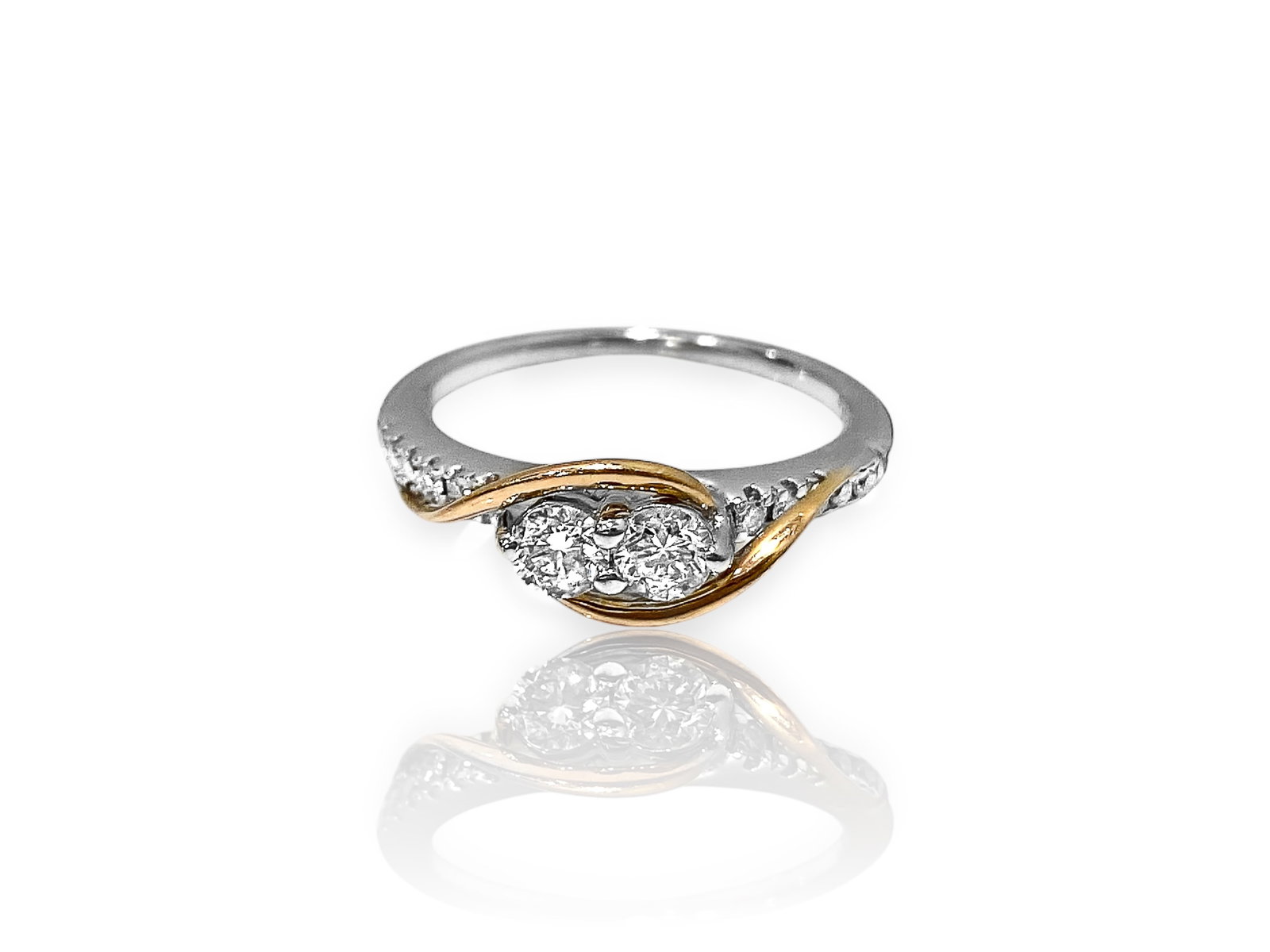 Ever Us Diamond Two-Stone Engagement Ring 14k Two-tone Gold Round Brilliant: Condition: Excellent. Creator: Ever Us. Metal Purity: 14k White and Rose Gold Jewel: Diamond. Stone Cut: Round Brilliant-cut Jewel Count: 14. Clarity & Color: SI2-I1; I-J. Total Carat Weight: APX .75 
