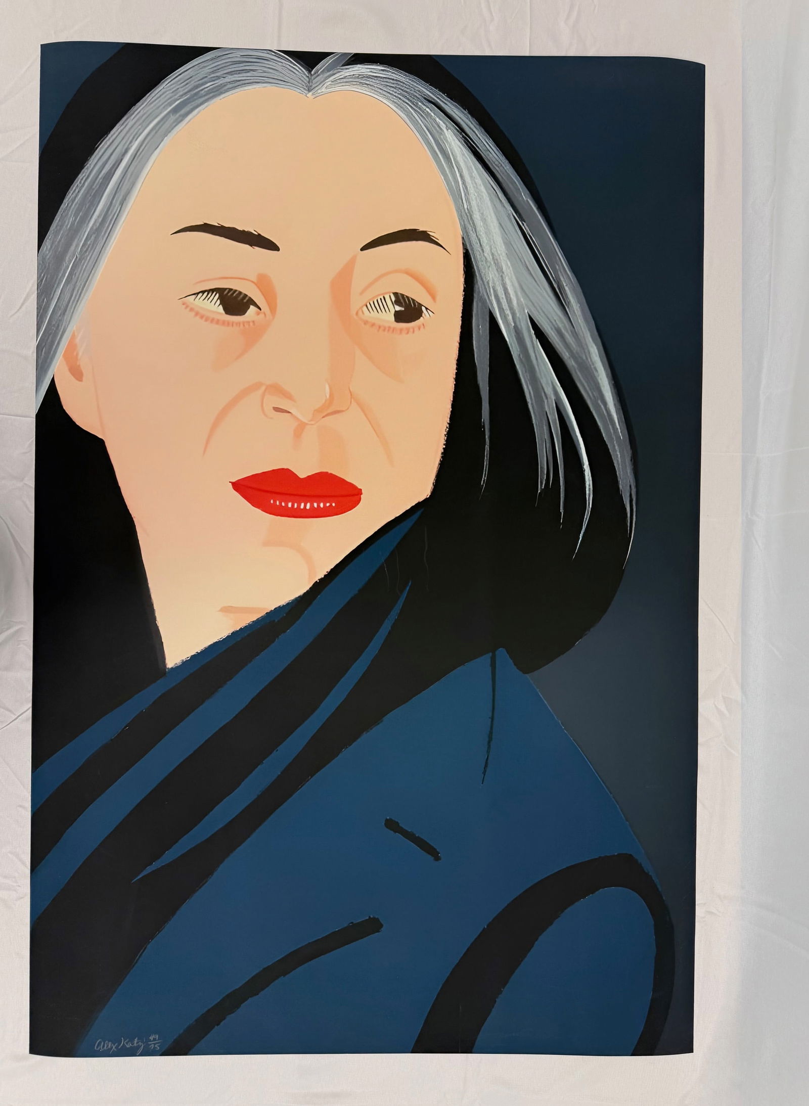 Alex Katz "Black Scarf. 1966" Print: Alex Katz "Black Scarf, 1996" Print on Arches paper. Measures 29in x 44in, signed and numbered lower left corner. The item was found rolled in a tube with other prints. We are selling "After". These a