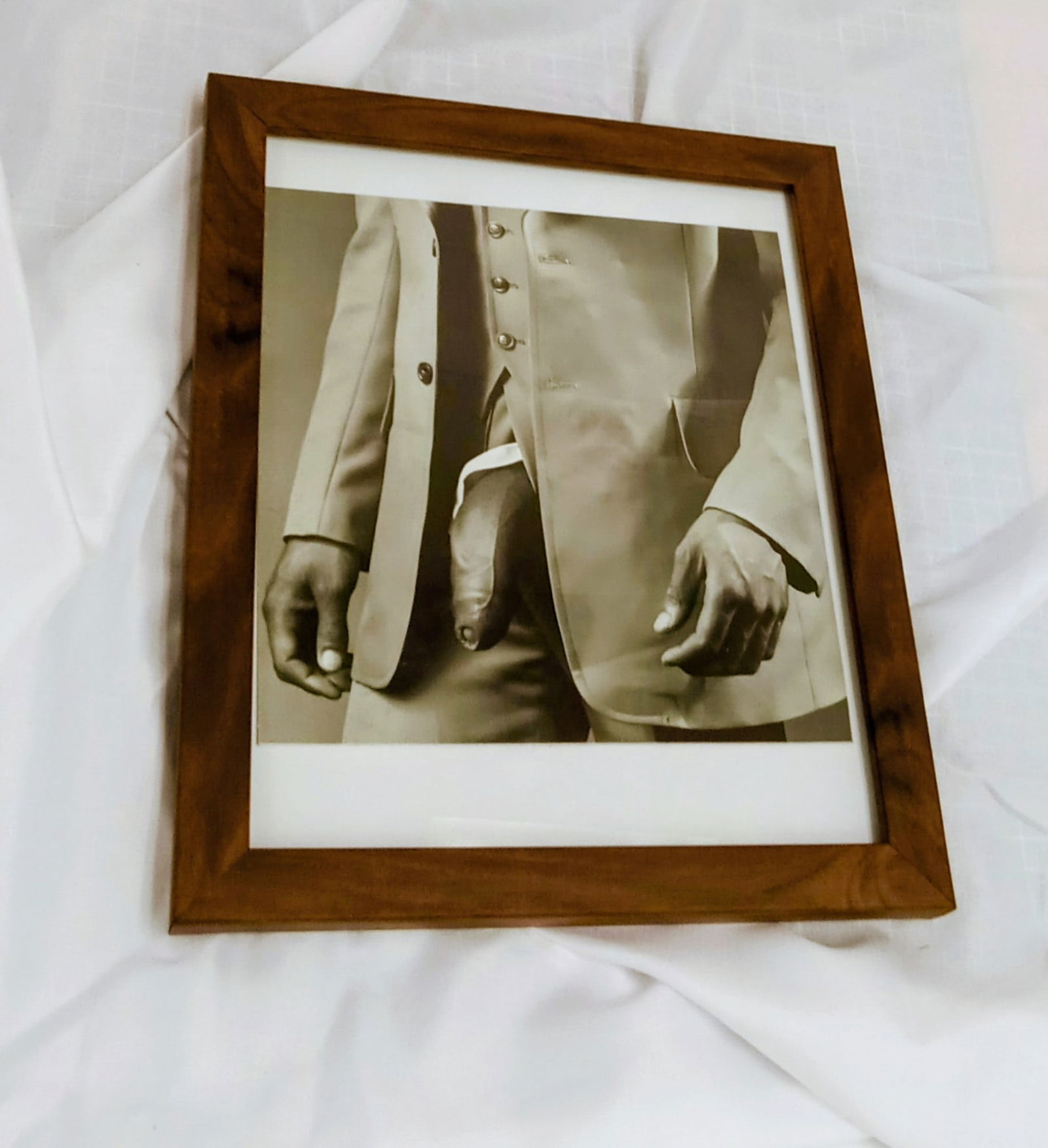 Robert Mapplethorpe "Man in a Polyester Suit, 1988" Framed: Man in a Polyester Suit photograph on high gloss Kodak photo paper, unknown print date by Robert Mapplethorpe. Meassures 7.5x7.5 inches, framed.