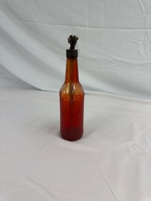 Vintage Decorative Malika Arts Red Glass Bottle with Wick