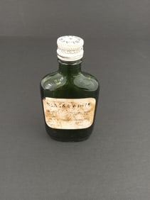 Vintage Mini Green Glass Bottle of Black and White Whiskey