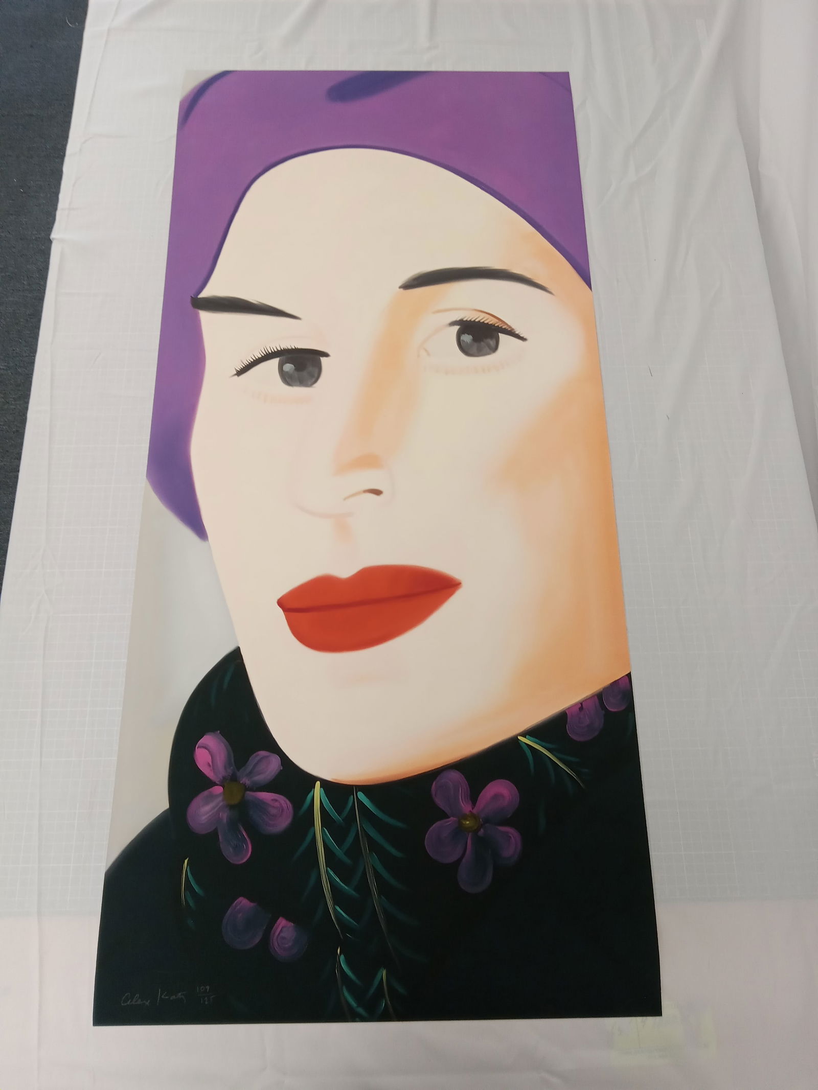Alex Katz"Purple Hat ADA" Signed and Numbered: Alex Katz"Purple Hat ADA" Signed and Numbered Print on Arches Paper, Measures Apporx 21in x 46in, signed and numbered lower left corner. The item was found rolled in a tube with other prints. We are s