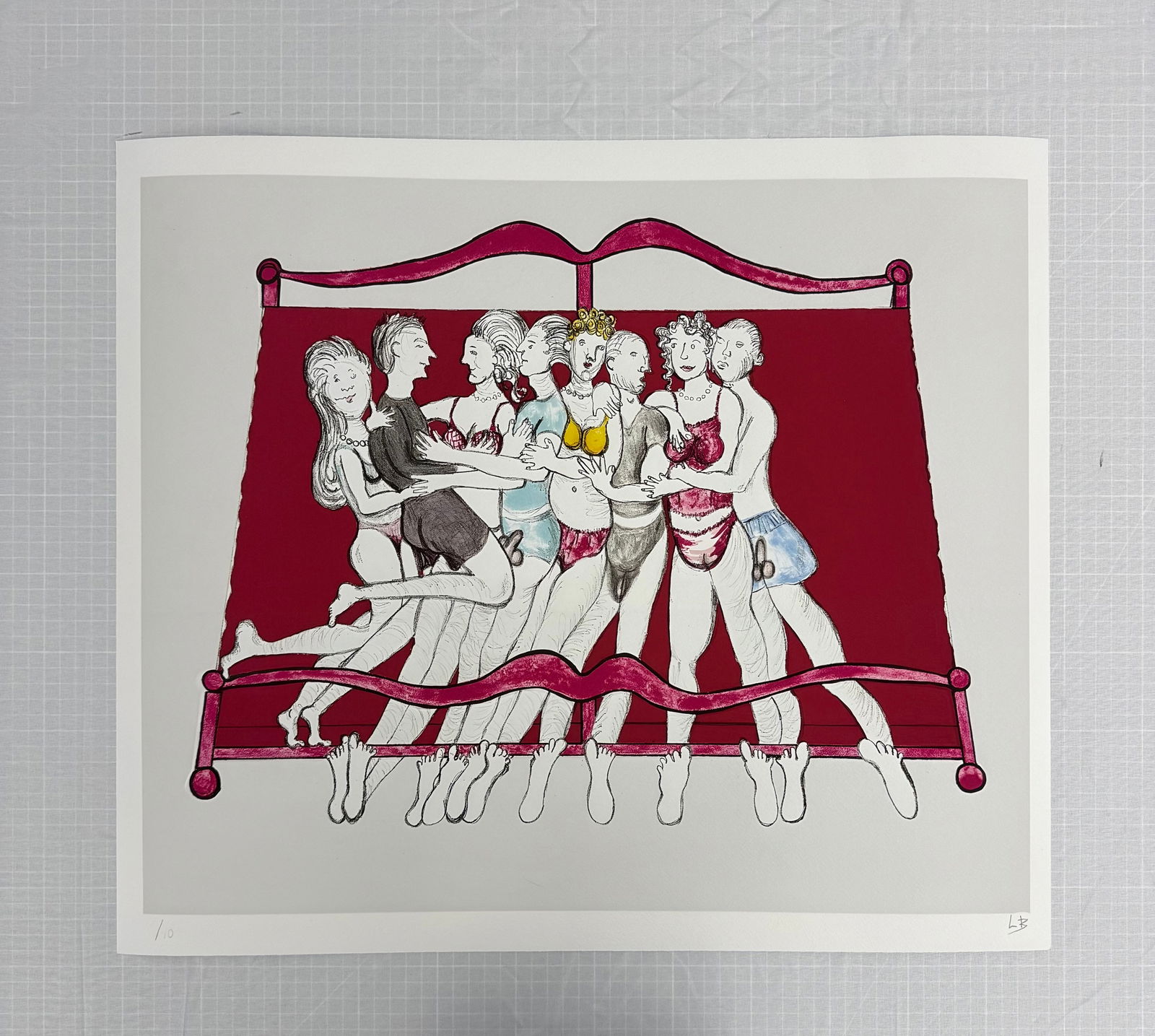 Louise Bourgeois "Eight in Bed": Louise Bourgeois "Eight in Bed" - Lithograph, on Arches paper, signed initials in lower right corner, measures Image 14 In X 16 7/8 In and Sheet 20 5/8 In X 23 1/2 In