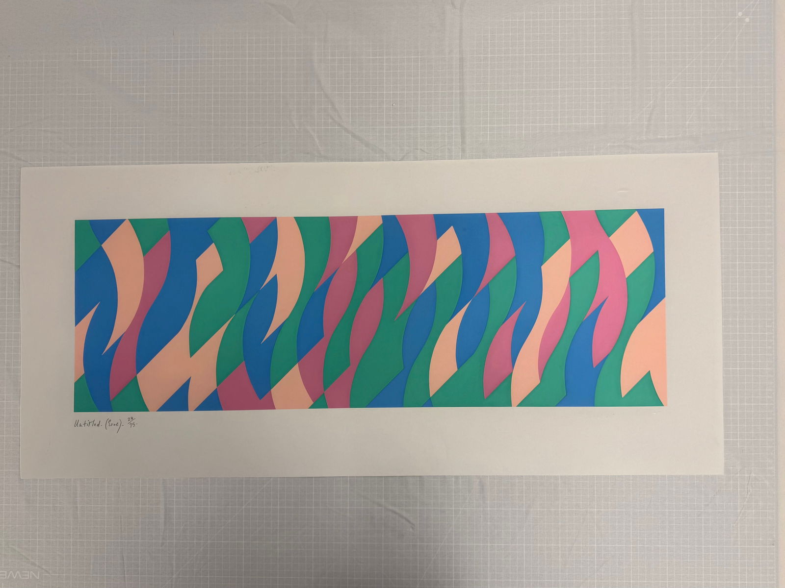 BRIDGET RILEY Untitled (Evoe) Print: BRIDGET RILEY Untitled (Evoe), Print in colors, on heavy wove paper, 2003, Pencil signed, titled and dated, measures 18.0 in X 39.4 in. Sold After as These are part of the estate sale and we do not