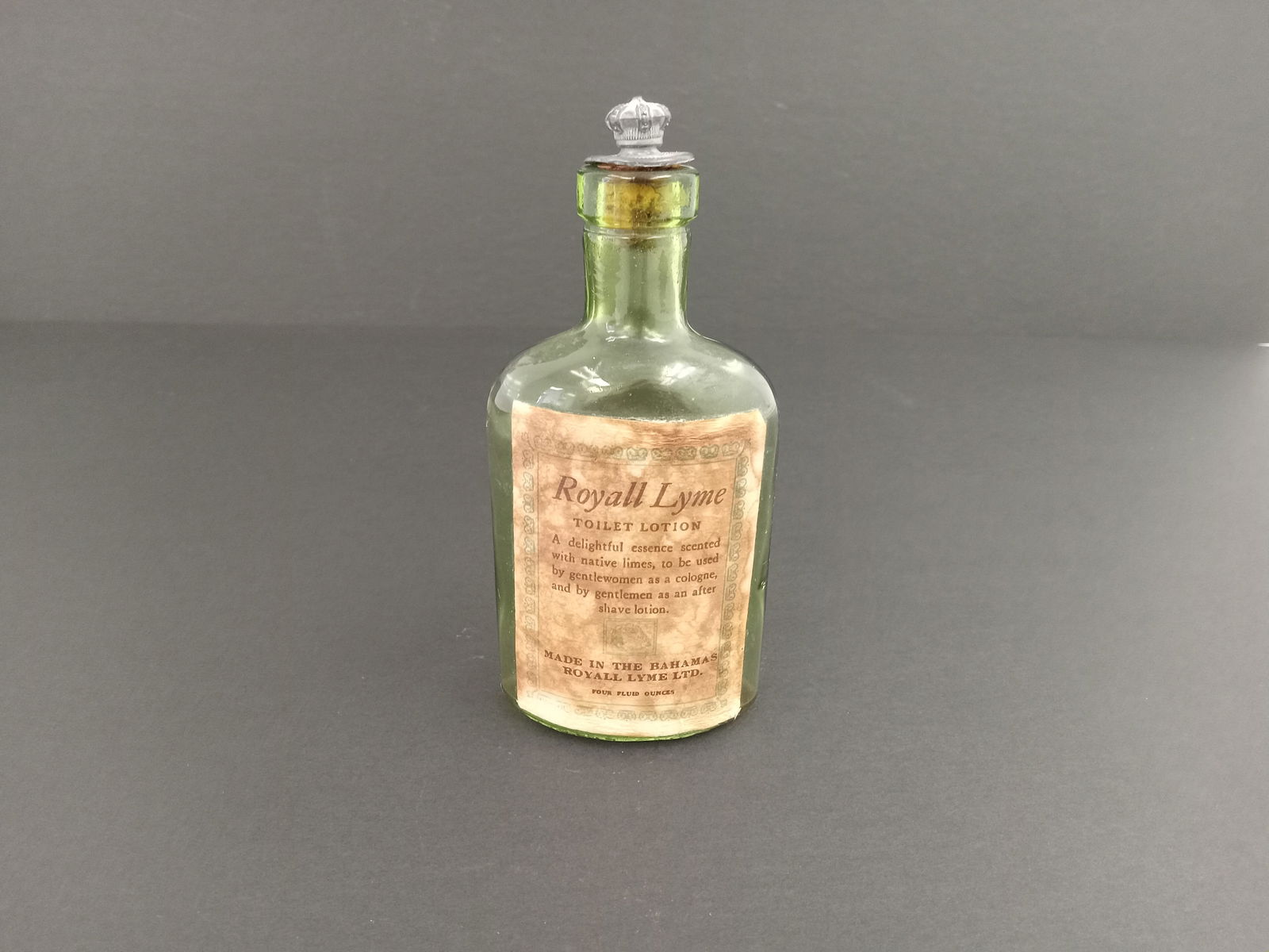 Antique Vintage Royall Lyme Toilet Lotion Bottlle: Antique Glaass Bottle of Royall Lyme Toilet Lotion