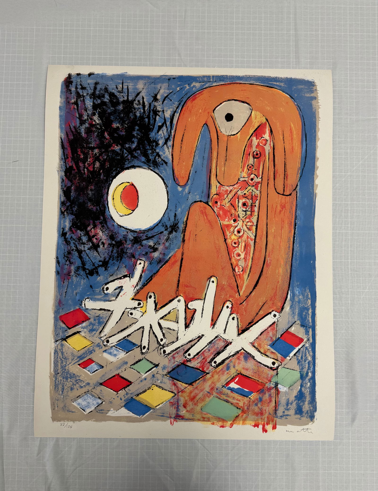 Roberto Matta "Le Pianiste" (The Pianist): Roberto Matta "Le Pianiste" (The Pianist) - Lithograph on BFK Rives paper, Full margins, signed and numbered 32/125 in pencil, Measures Image 24 1/4 iN x 17 3/4 In and Sheet 25 5/8 In X 19 3/4 In