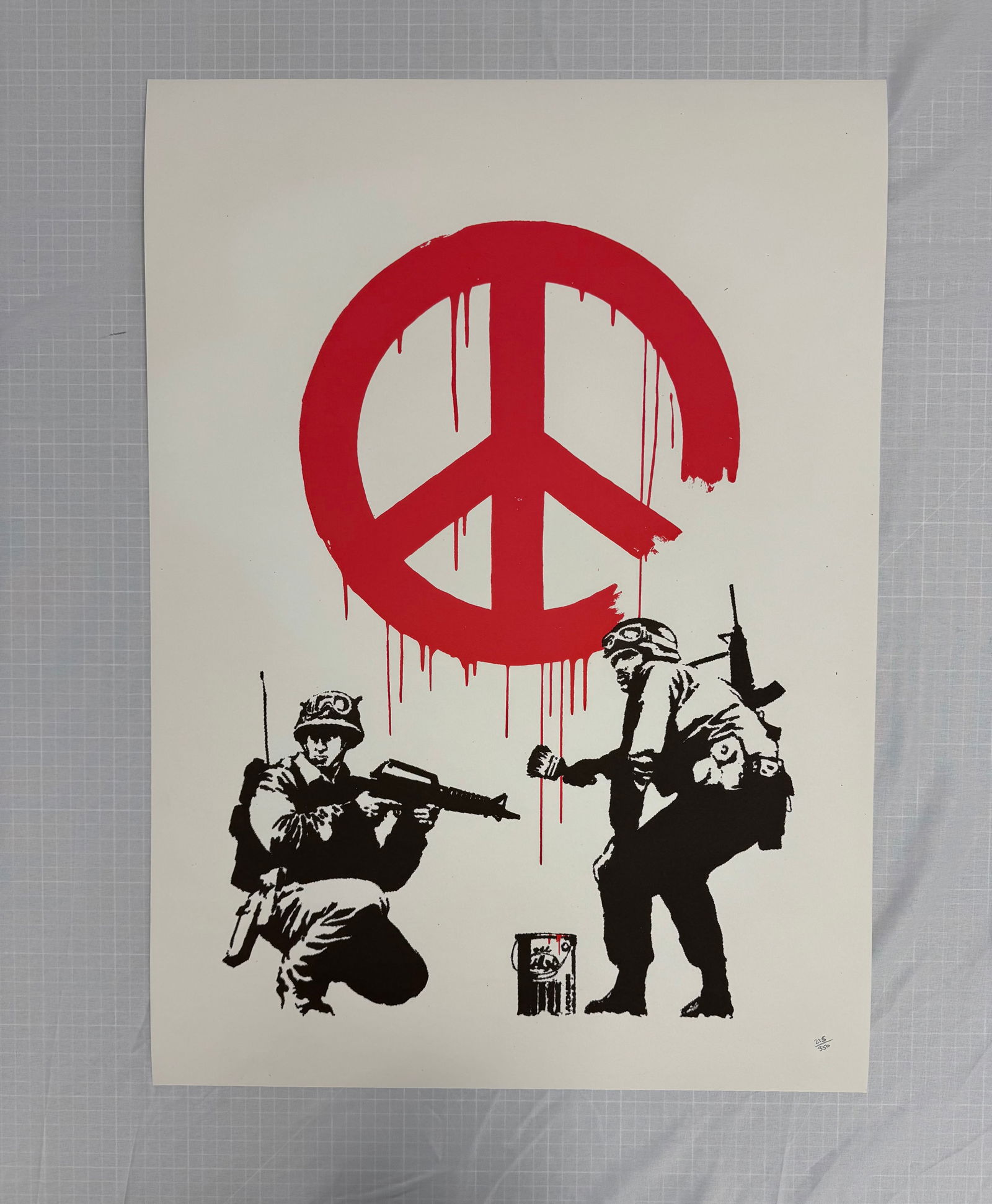 Banksy "CND Soldiers, 2005": Banksy "CND Soldiers, 2005" - Lithograph on wove paper, full margins, Measures Image 21 1/8 In X 15 1/2 In and Sheet 27 1/2 In X 19 5/8 In, numbered 215/350