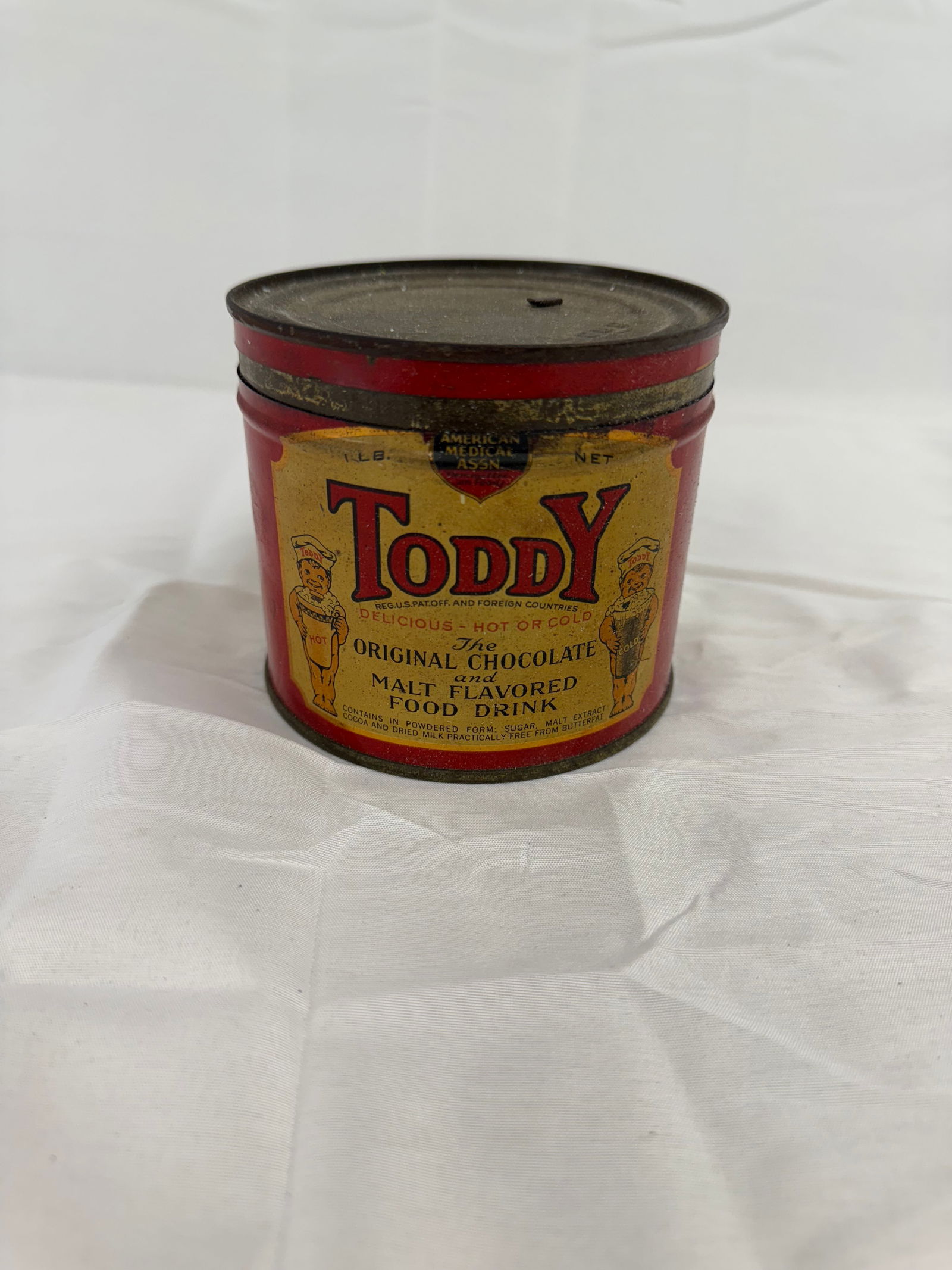 Toddy Chocolate Drink Tin Can: Toddy Original Chocolate and Malt flavored Food Drink tin can with lid