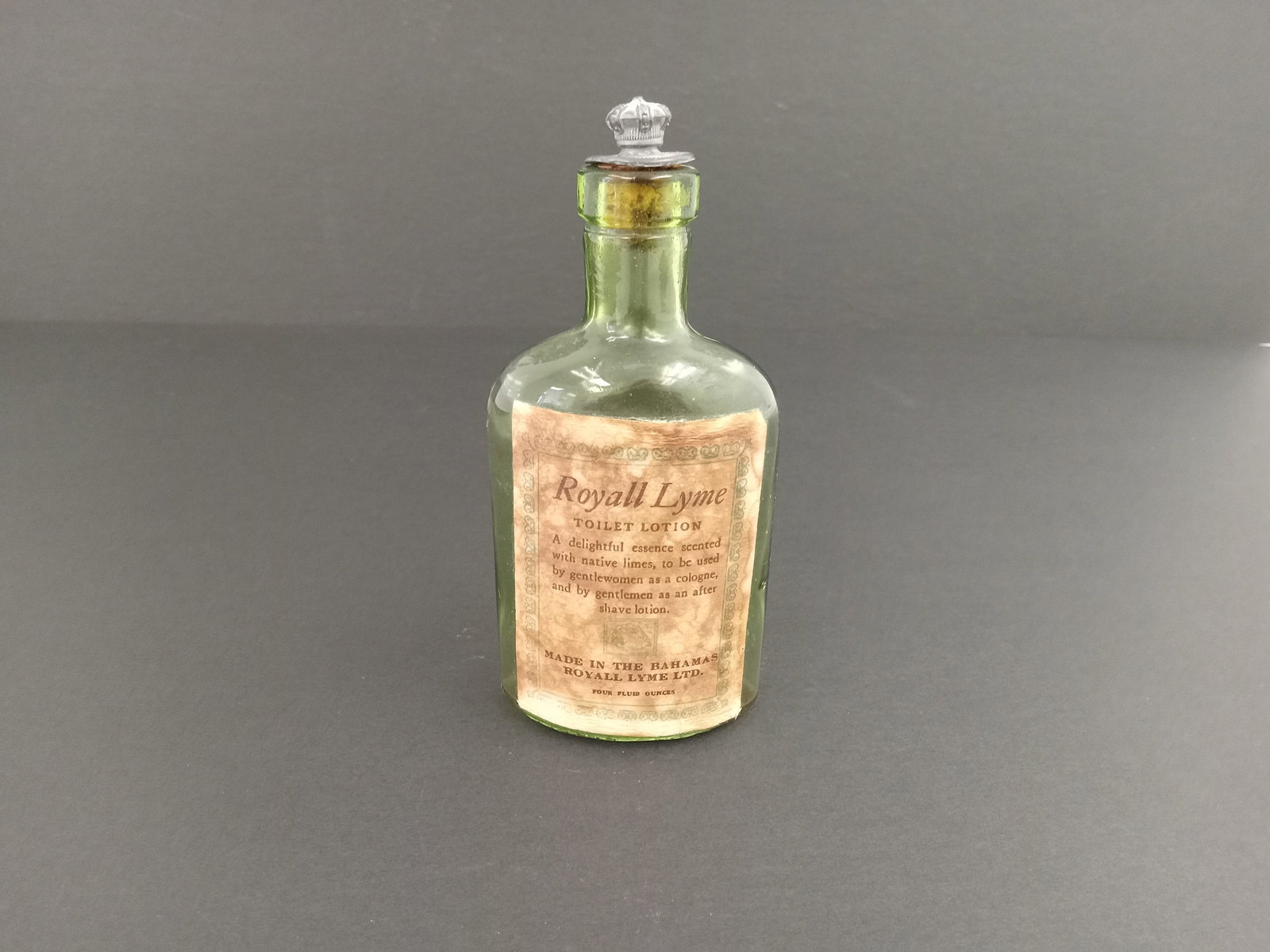 Antique Vintage Royall Lyme Toilet Lotion Bottlle: Antique Glaass Bottle of Royall Lyme Toilet Lotion