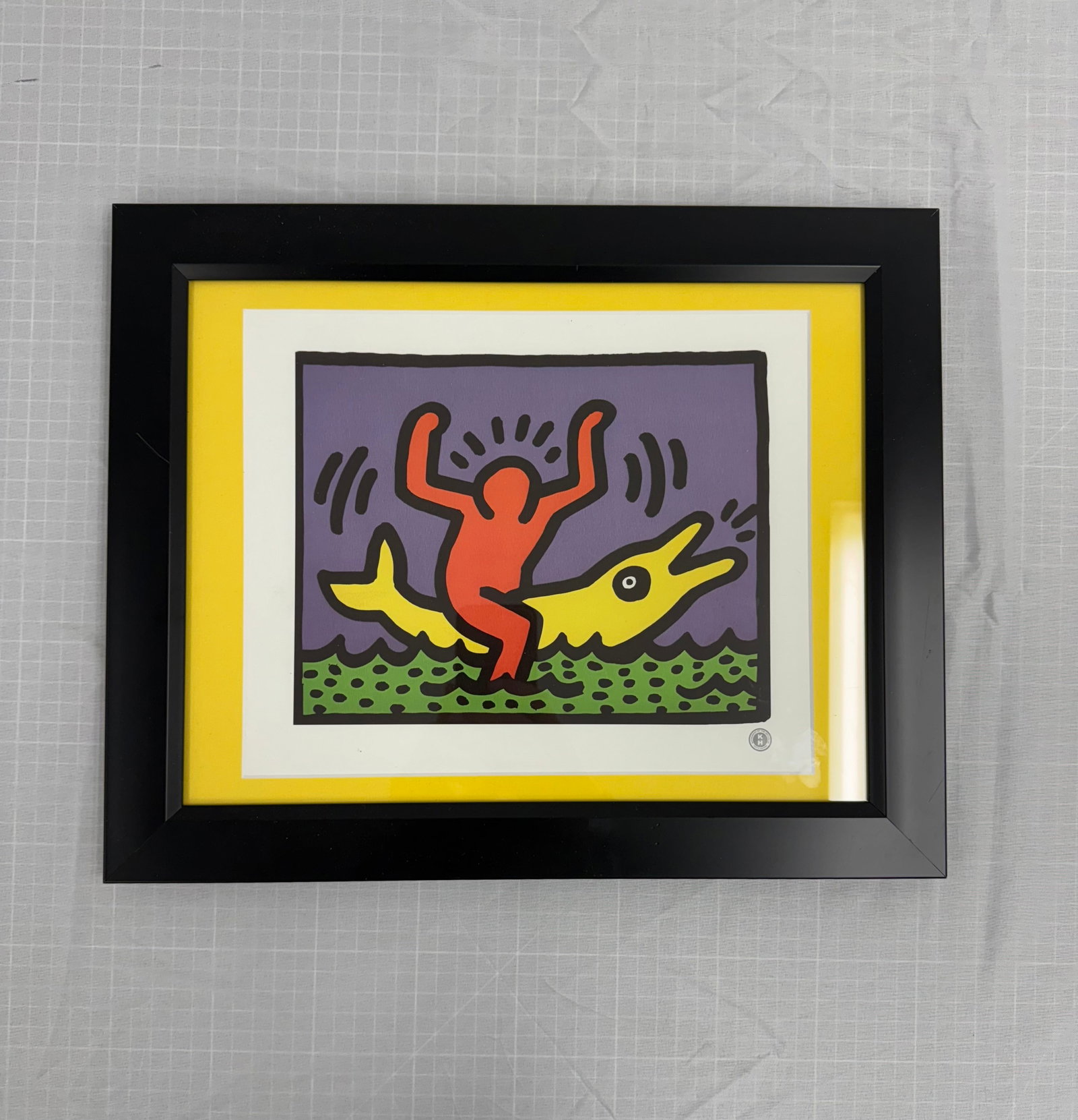 Keith Haring "Man Riding Dolphin" Signed Print, Framed: Keith Haring "Man Riding Dolphin" Signed Print, Framed, Sold After as These are part of the estate sale and we do not have a COA.