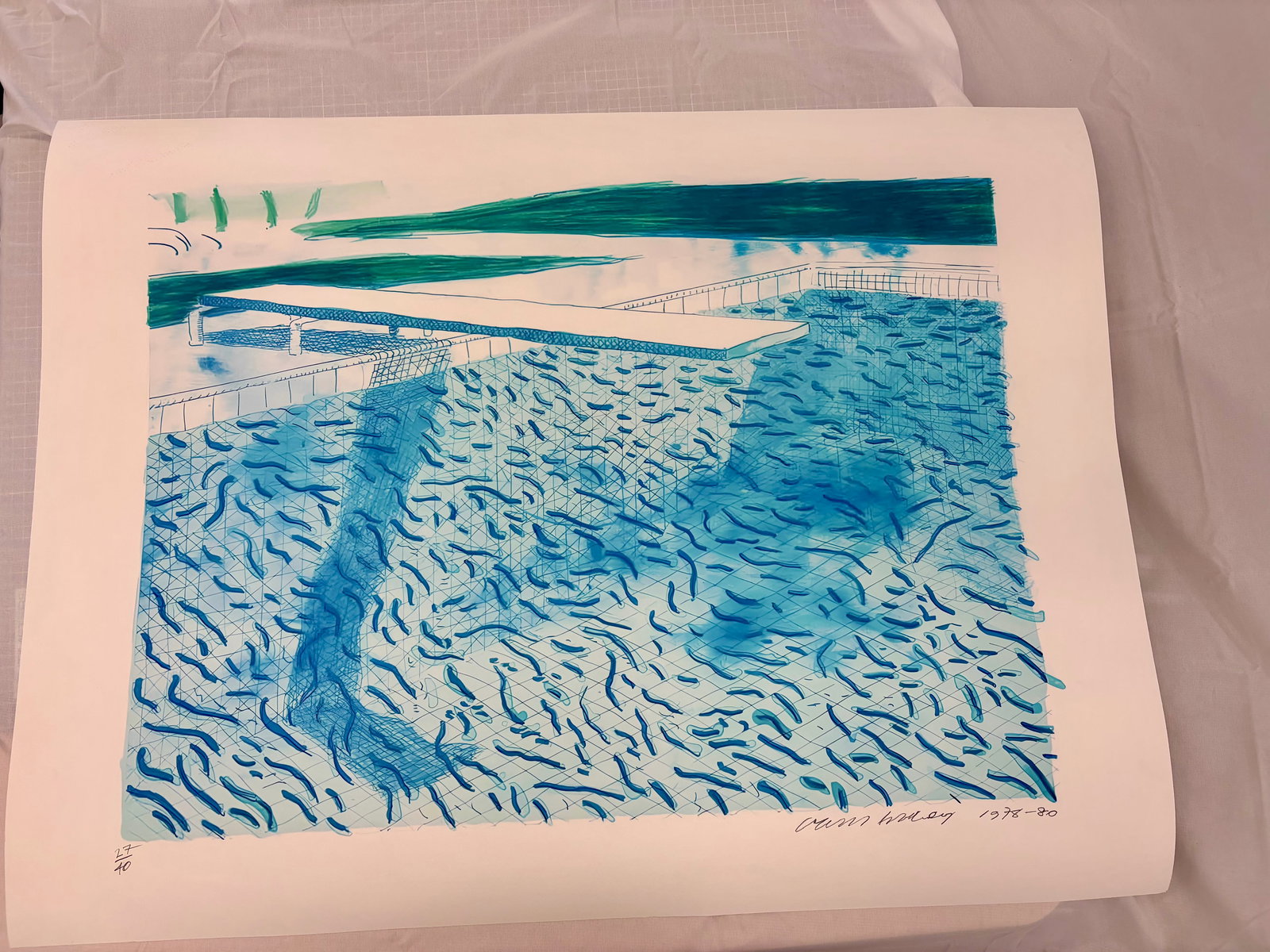 David Hockney, Lithographic Water Made of Lines, Crayon and Two Blue Washes, 1978-1980 (1 of 3)