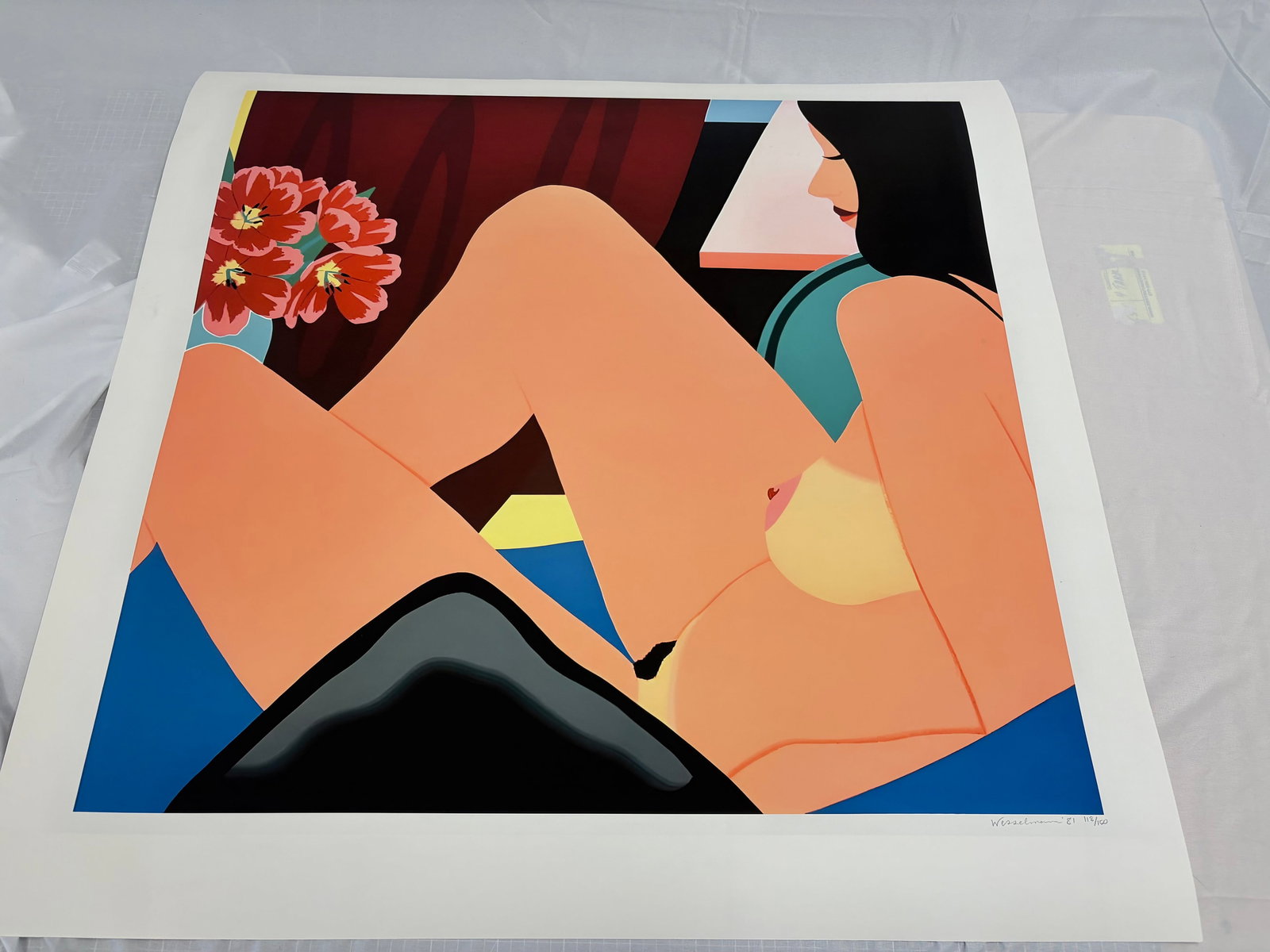 Tom Wesselmann "Helen Nude" Signed and Numbered Print: Tom Wesselmann "Helen Nude" Signed and Numbered Print, Lithograph in colors on Arches paper, Measures: 31x33 nches Sheet. Signed and dated "81" and numbered 118/150 in pencil. Sold After as These are 