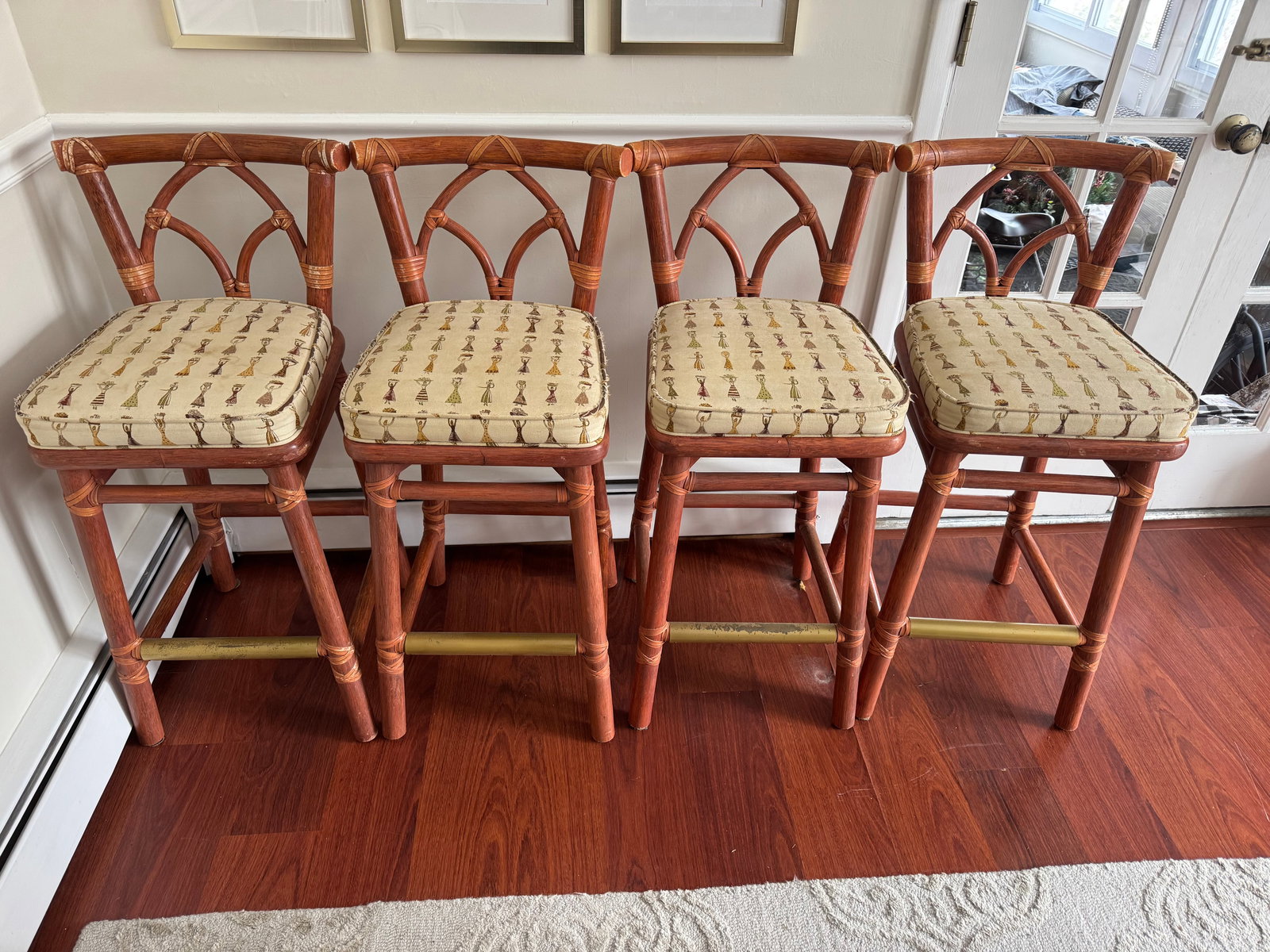 McGuire Counter Stools with Brass Footrest Set of 4 (1 of 5)