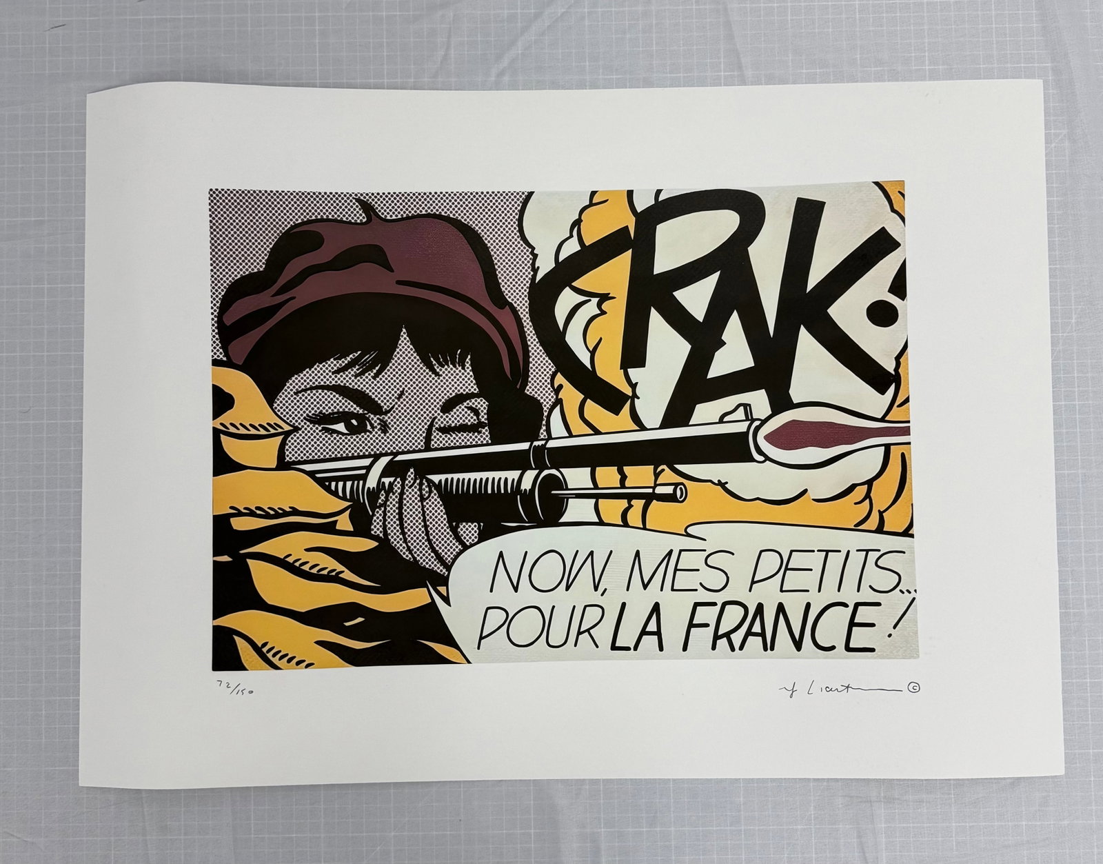Roy Lichtenstein "Crak!, 1963" Print sold after: after Roy Lichtenstein "Crak!" print on heavy wove paper. in pencil. Measures 24x20 inches. These are part of the estate sale and we do not have a COA. All lots offered in our auctions are sold