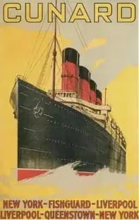 Cunard Travel Poster.: Cunard Travel Poster. On archival paper, linenbacked, Measures 36 x 54 inches These are part of the estate sale and we do not have a COA. All lots offered in our auctions are sold strictly on an "AS