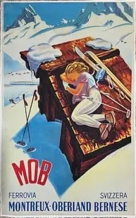 MARTIN PEIKERT, MOB Swiss Ski Poster: MARTIN PEIKERT, MOB Swiss Ski Poster. On archival paper, linenbacked, measures 39. X 24. inches These are part of the estate sale and we do not have a COA. All lots offered in our auctions are sold
