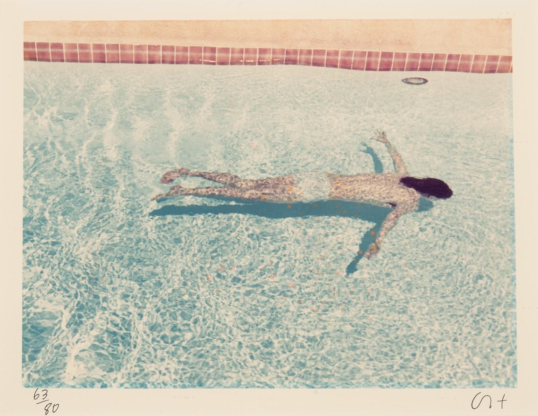 David Hockney John St. Clair Swimming, sold after: after David Hockney John St. Clair Swimming, from the portfolio 'Twenty photographic pictures' print on Kodak photo paper, measures 8x10 inches framed. Signed in the plate. These are part of the estat