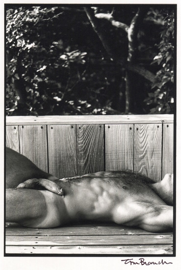 Tom Bianchi Untitled Print: Tom Bianchi Untitled (Reclining Male nude on deck) photo print on Kodak photo paper, framed. measures 8x10 inches. These are part of the estate sale and we do not have a COA. All lots offered in our a