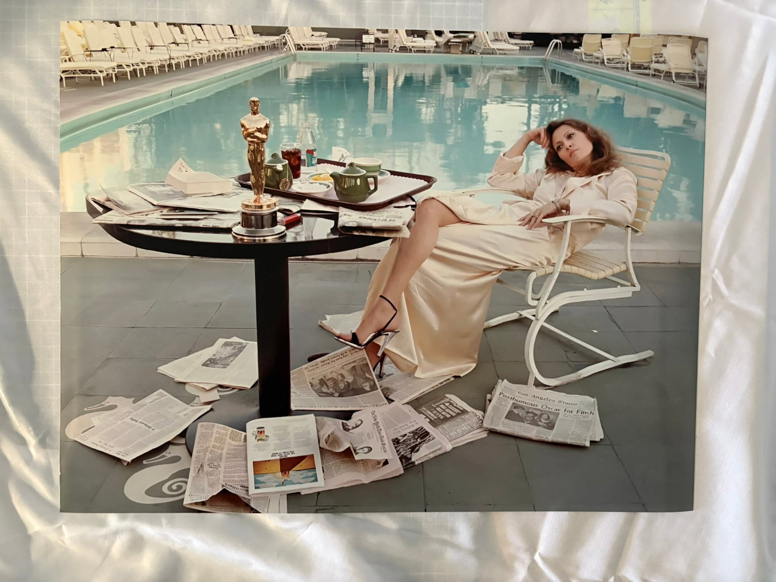 Terry O'Neill, Fay Dunaway, 1977: Terry O'Neill, Fay Dunaway, 1977, Posthumous Prints on high gloss kodak photo paper. Measures 20 X 16 inches These are part of the estate sale and we do not have a COA. All lots offered in our auction