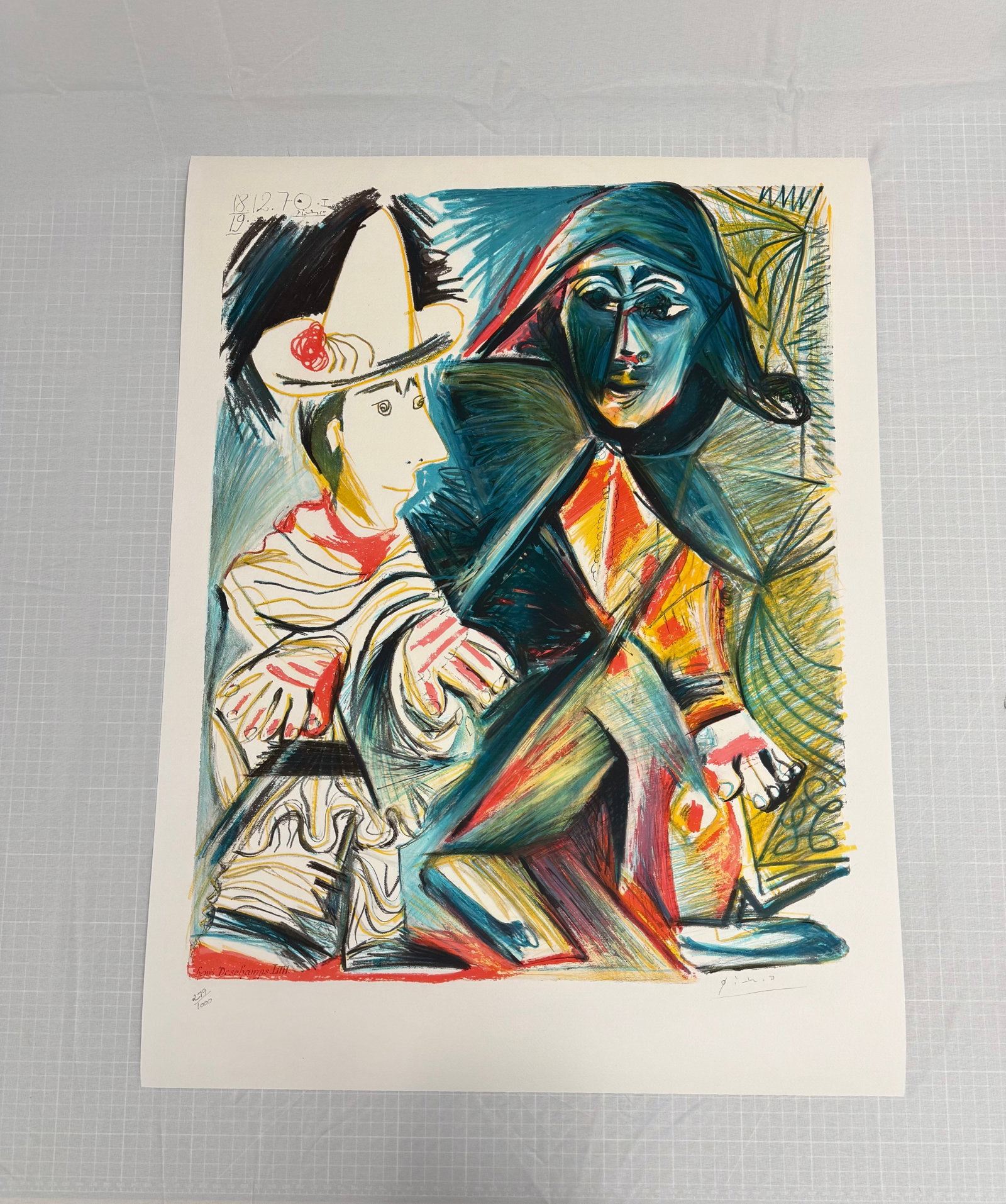 After Pablo Picasso "pierrot et arlequin": After Pablo Picasso "pierrot et arlequin" - Offset lithograph on Arches Cover paper, Full Margins, 66/100 in pencil, measures Image 22 1/2 In X 17 1/2 In and Sheet 30 3/8 In X 22 In, These are part of