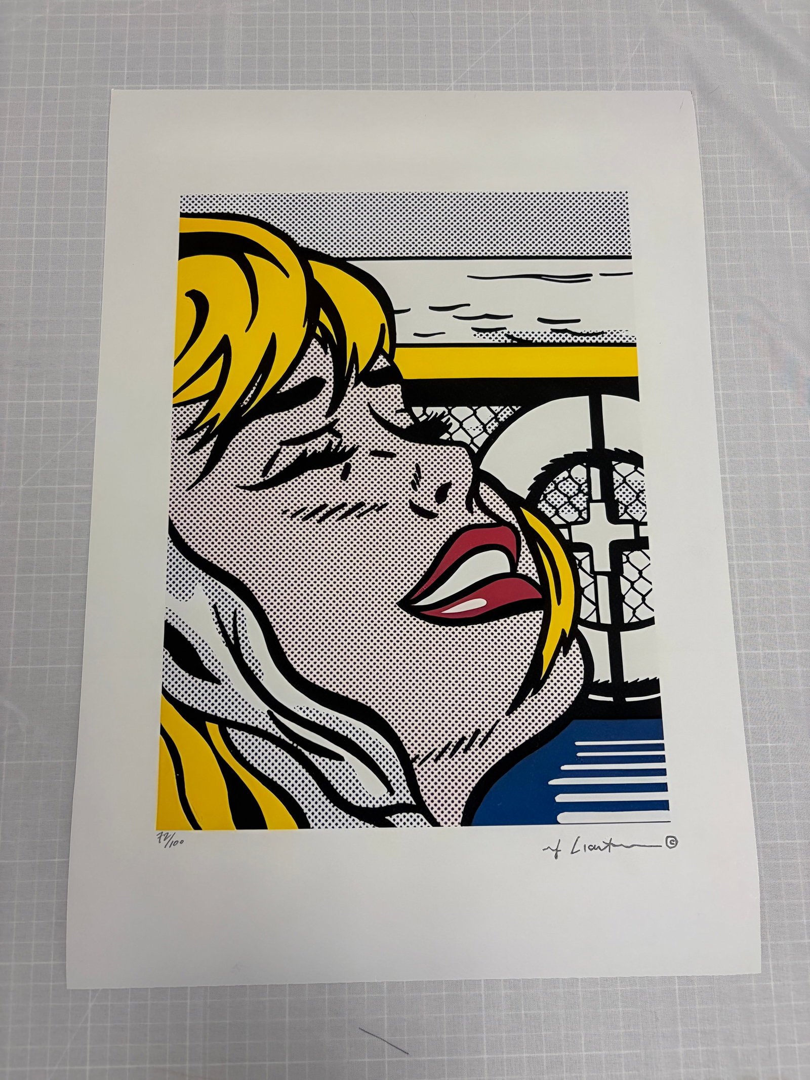 Roy Lichtenstein "Shipboard Girl" sold after: after Roy Lichtenstein after "Shipyard Girl", on arches paper, Measures approx. 14 x 20 in. These are part of the estate sale and we do not have a COA. All lots offered in our auctions are sold strict