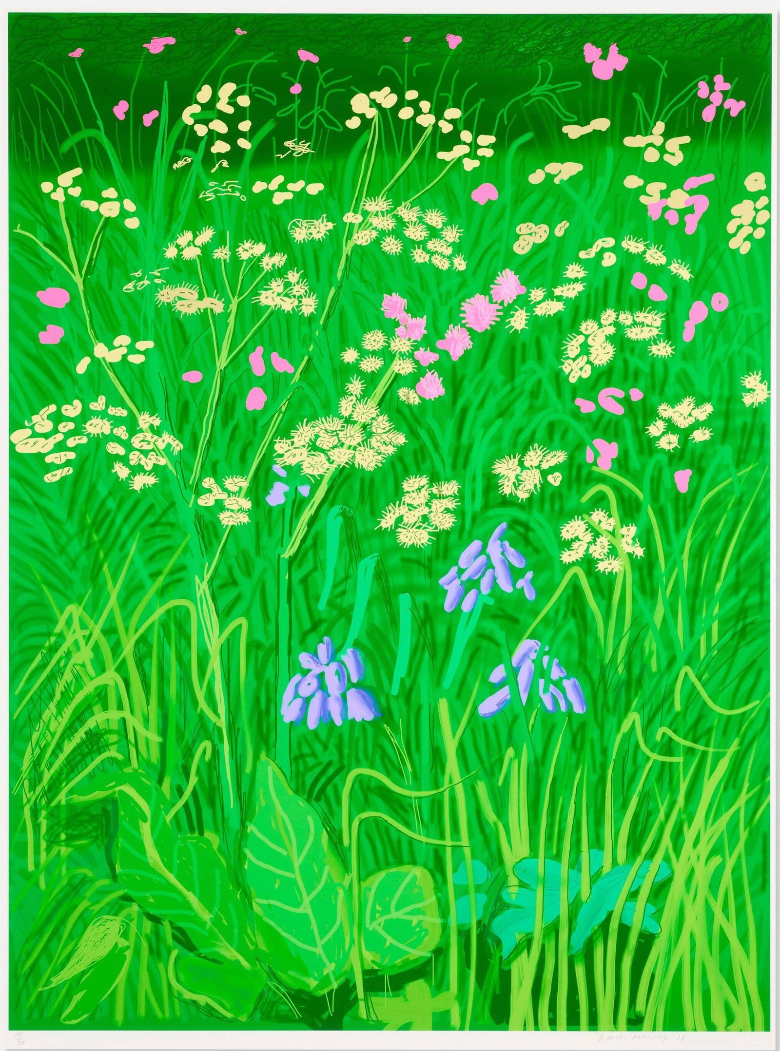 The Arrival of Spring in Woldgate, East Yorkshire (2011) David Hockney sold after: The Arrival of Spring in Woldgate, East Yorkshire in 2011. 18 March 2011 David Hockney sold after. iPad drawing in colors on wove paper. Image: 49-7/8 x 38-3/8 inches. Sheet: 55x41-5/8 inches. These a