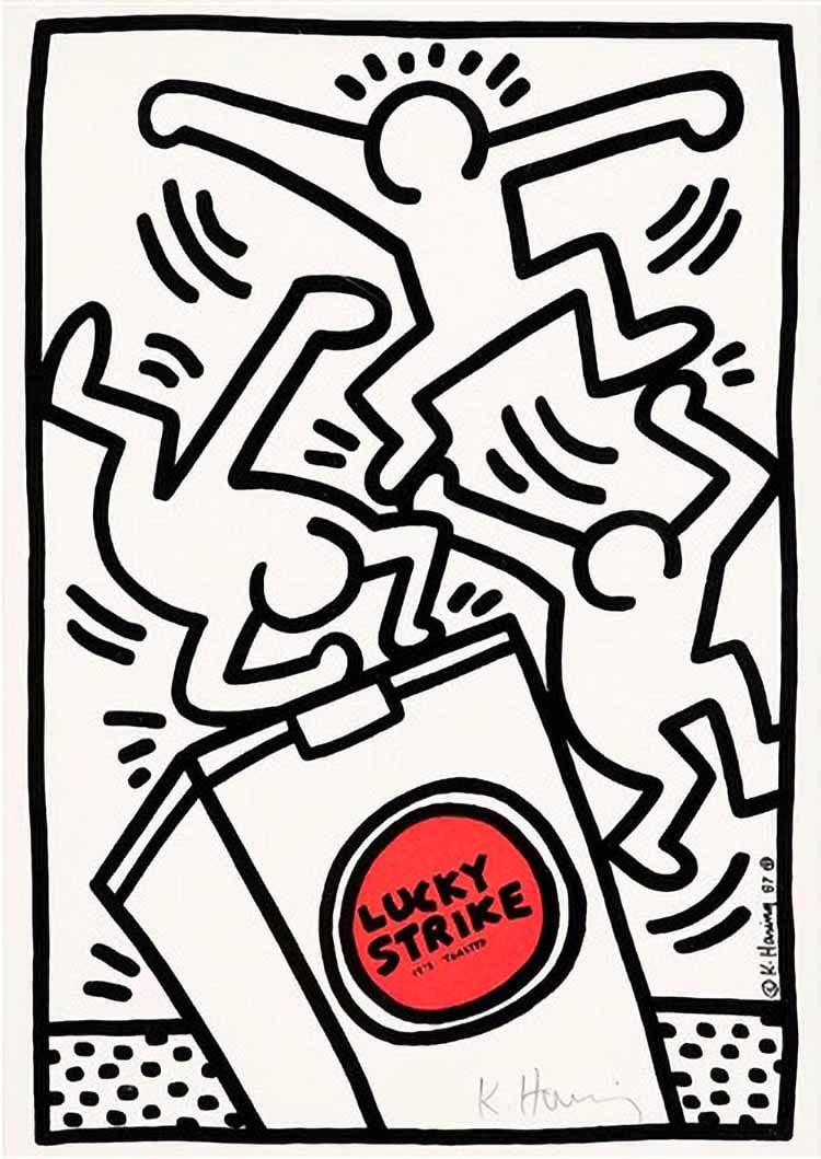 Keith Haring "Plate 4" From the Lucky Strike Portfolio after: Plate 4, from the Lucky Strike Portfolio- Keith Haaring (sold after) Print on heavy wove paper. Sheet measures 11.75x8.15 inches. These are part of the estate sale and we do not have a COA. All lots o