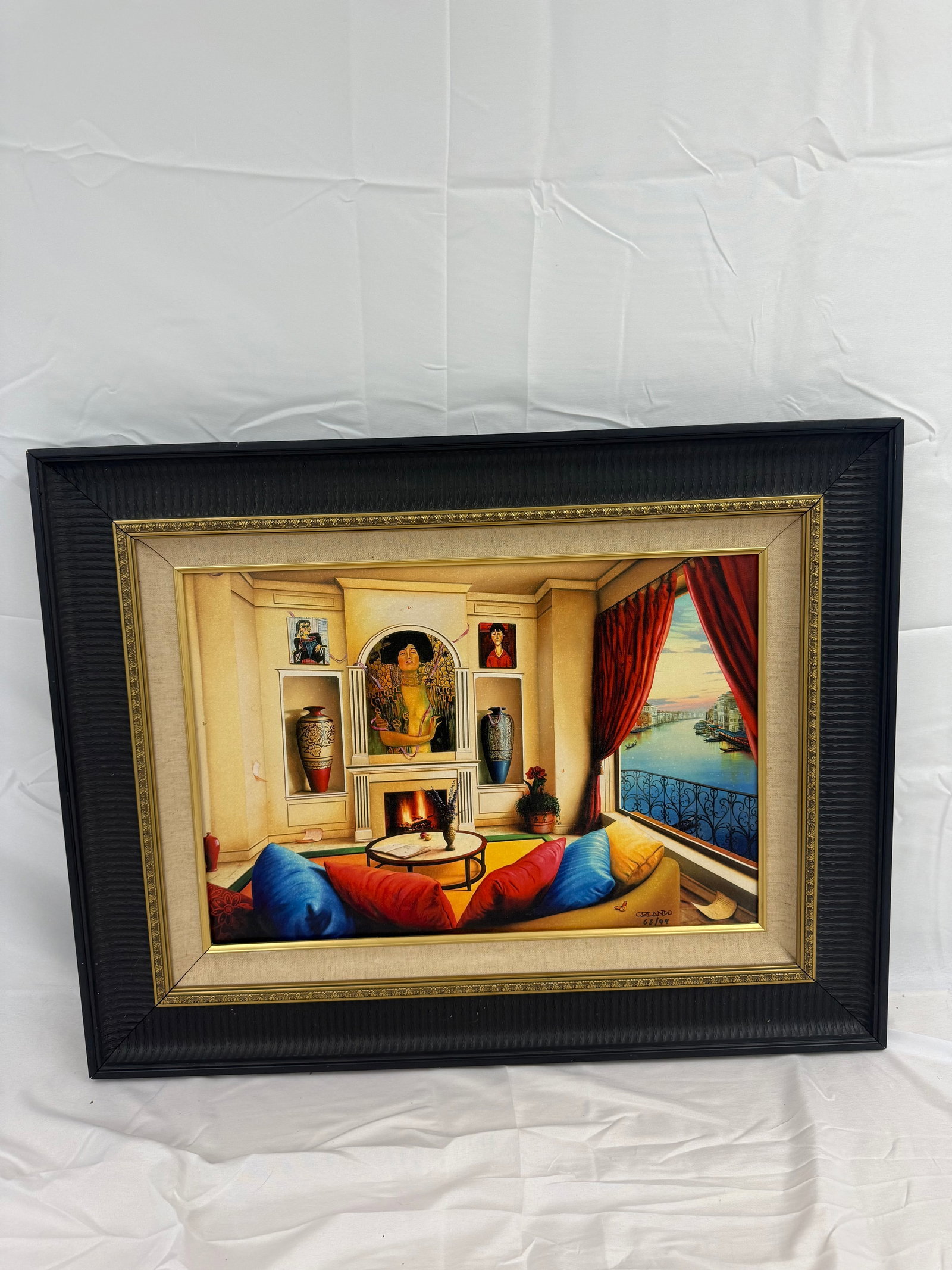 Orlando Quevedo "A View From My Room" Giclee Print Framed aafter: Orlando Quevedo A View From My Room Giclee painting framed. Measures 20x18 framed. These are part of the estate sale and we do not have a COA. All lots offered in our auctions are sold strictly on an 