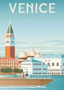 Venice, Italy Travel Poster: Venice, Italy Travel Poster. on archival paper, linenbacked, Measures 33 x 24 inches. These are part of the estate sale and we do not have a COA. All lots offered in our auctions are sold strictly on 