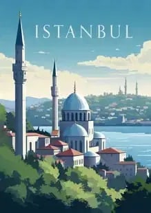 Istanbul Travel Poster: Istanbul Travel Poster. On archival paper,linebacked These are part of the estate sale and we do not have a COA. All lots offered in our auctions are sold strictly on an "AS IS" basis. Any description