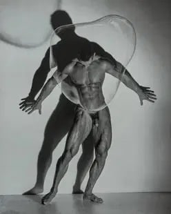 Herb Ritts "Male Nude with Bubble" Los Angeles, 1987 Photo after: Herb Ritts "Male Nude with Bubble" Photo print. Photoprint on kodak paper, framed, Measures 8x10 inches. These are part of the estate sale and we do not have a COA. All lots offered in our auctions ar