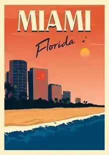 Miami, Florida Travel Poster: Miami, Florida Travel Poster. on archival paper, linenbacked, Measures 33.0 X 24.0 Inches. These are part of the estate sale and we do not have a COA. All lots offered in our auctions are sold strictl