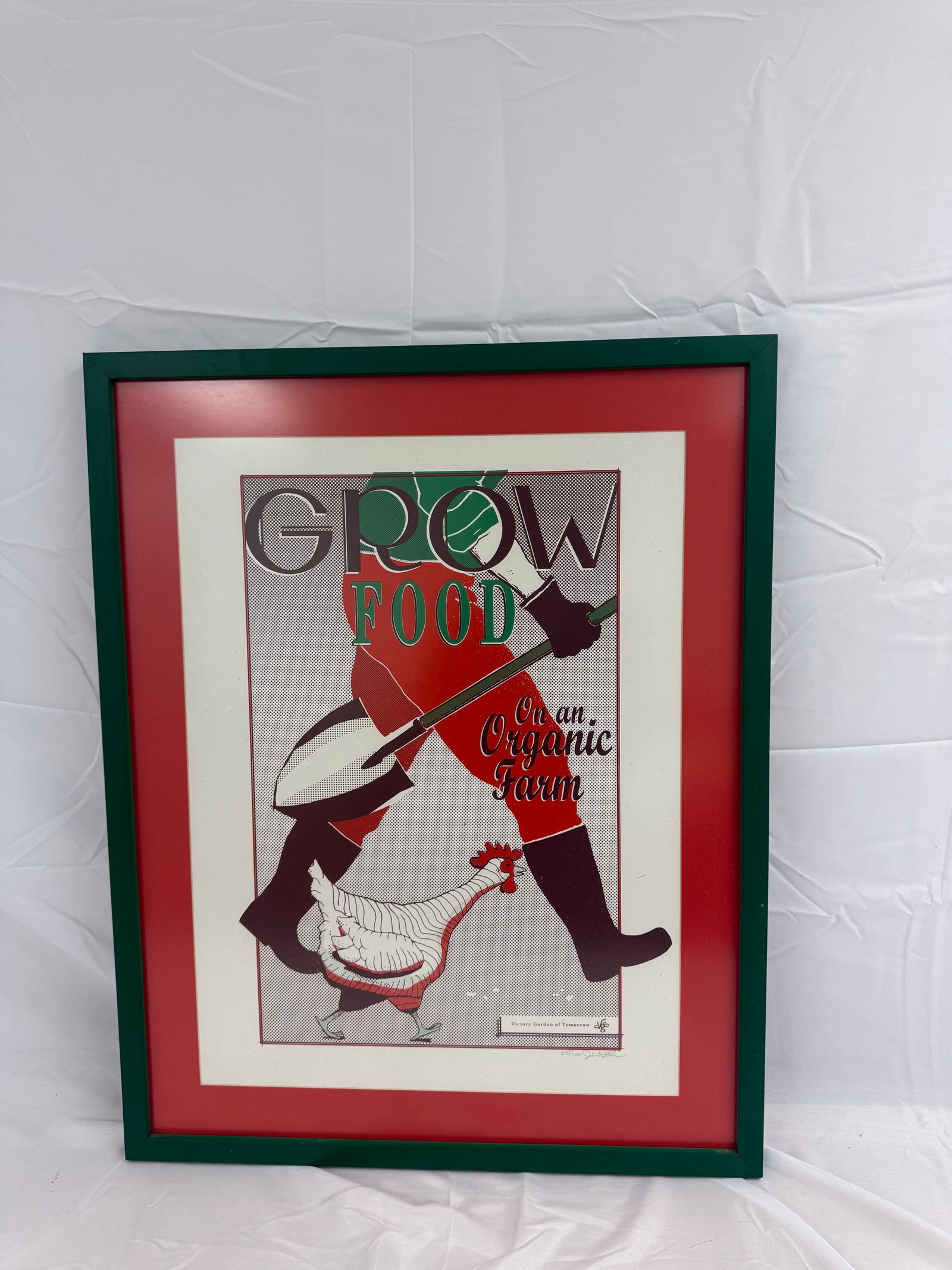 Victory Garden of Tomorrow Grow Food Organic Framed: Framed "GROW FOOD On An Organic Farm" Measures 24x18 inches. These are part of the estate sale and we do not have a COA. All lots offered in our auctions are sold strictly on an "AS IS" basis. Any des