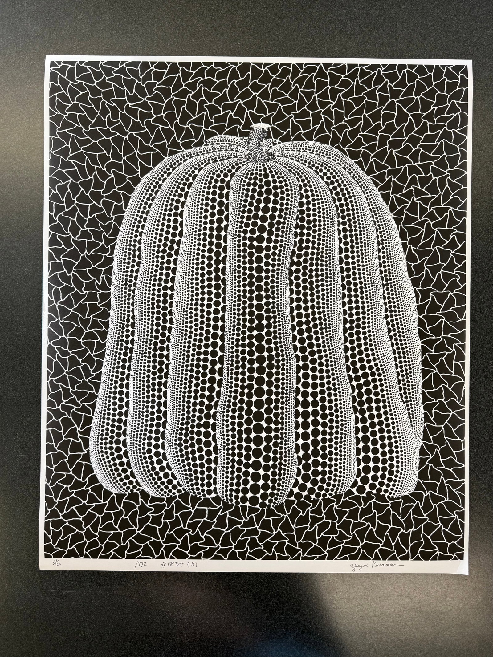 Yayoi Kusama "Pumpkin (white T)" after: Yayoi Kusama"Pumpkin (WhiteT)" sold after, Print measures Approx 28.25 H x 23.60 W inches. Print on heavy wove paper, print date unknown.These are part of the estate sale and we do not have a COA. All