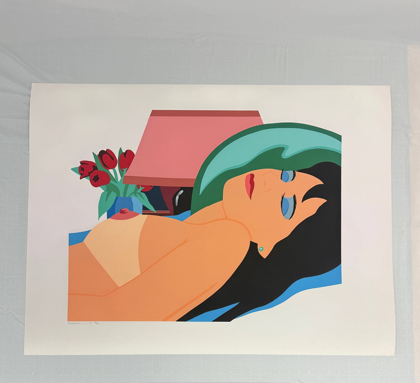 Tom Wesselmann "Cynthia Nude" sold after: Tom Wesselmann "Cynthia Nude" on arches cover paper. Measures approx. 28 9/10 × 38 1/2 in. This item is part of an estate sale. All lots offered in our auctions are sold strictly on an "AS IS" basis.