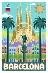 Barcelona Travel Poster: Barcelona Travel Poster, on archival paper, linenbacked,Measures 26.00 X 36.00 Inches These are part of the estate sale and we do not have a COA. All lots offered in our auctions are sold strictly on 