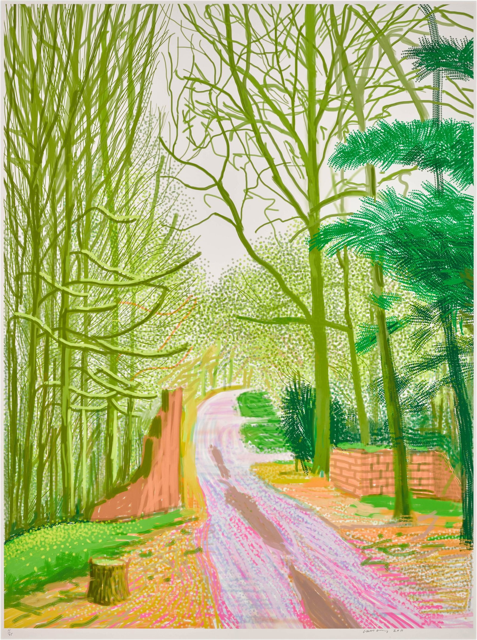 The Arrival of Spring in Woldgate, East Yorkshire in 2011 (twenty eleven) - 30 March- David Hockney: David Hockney The Arrival of Spring in Woldgate, East Yorkshire in 2011 (twenty eleven) - 30 March ssold after. Print on archival paper. Measures 55x41.5 inches. These are part of the estate sale and