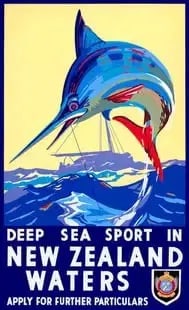 Deep Sea Sport in New Zealand Waters.: Deep Sea Sport in New Zealand Waters. On archival paper, linenbacked, Measures 24.00 X 32.00 Inches. These are part of the estate sale and we do not have a COA. All lots offered in our auctions are