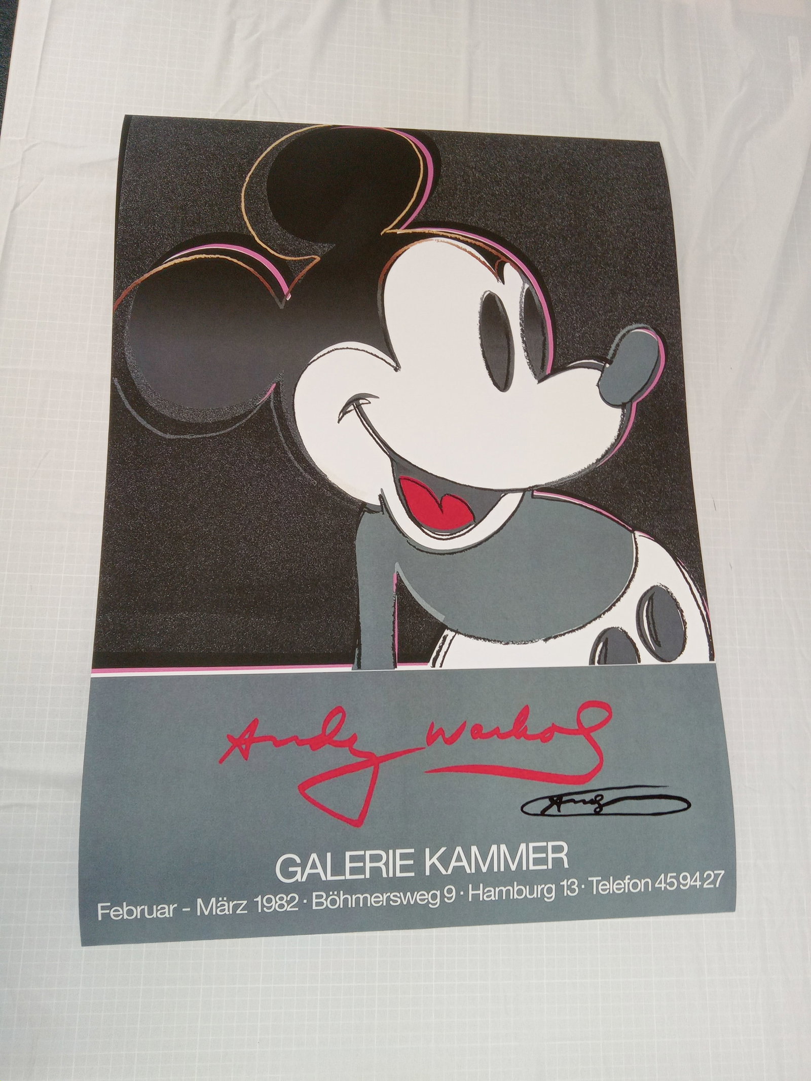 after Andy Warhol/ Galerie Krammer, 1982 Print: after Andy Warhol Galerie Krammer print of Mickey Mouse. Sold After Measures 23x32 inches. Unknown print date. These are part of the estate sale and we do not have a COA. All lots offered in our aucti