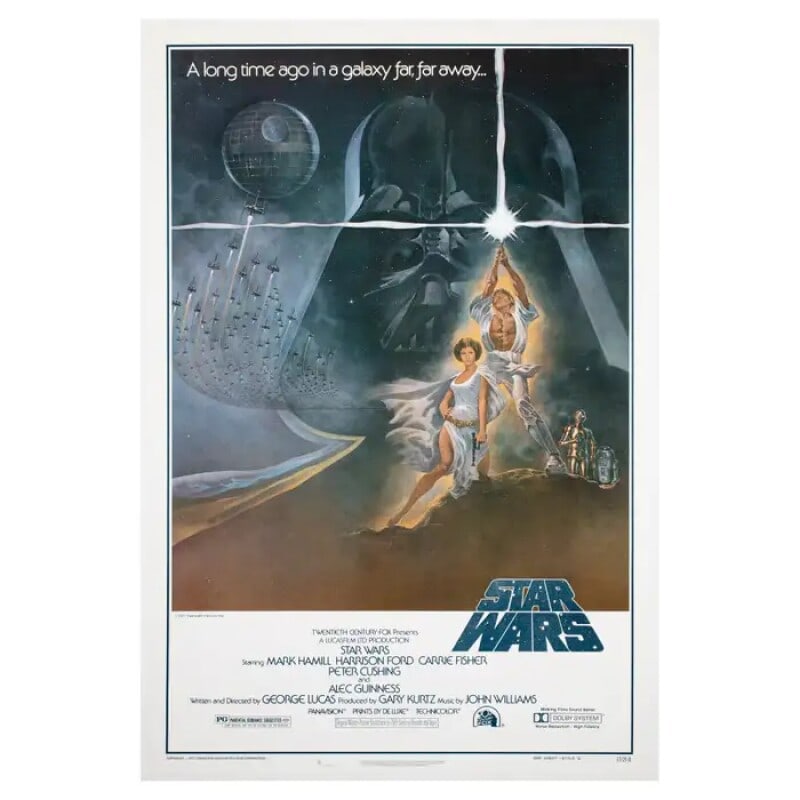 Star Wars Movie Poster (Tom Jung 1977): Star Wars Movie Poster (Tom Jung 1977) 20th Century Fox, Linen BAcked. Measures 40.80 X 27.25 Inches. These are part of the estate sale and we do not have a COA. All lots offered in our auctions are s
