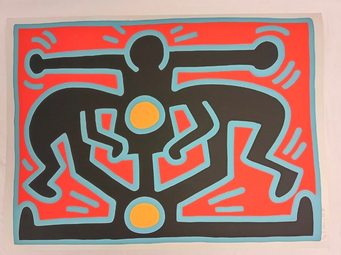 after Keith Haring "Growing 2": after Keith Haring "Growing 2", on arches paper,measures 30 X 40 inches, sold after. All lots offered in our auctions are sold strictly on an "AS IS" basis. Any descriptions regarding an item’s cond
