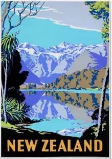 New Zealand Travel Poster: New Zealand Travel Poster,on archival paper, lineback, Measures 33.00 X 24.00 Inches These are part of the estate sale and we do not have a COA. All lots offered in our auctions are sold strictly on a