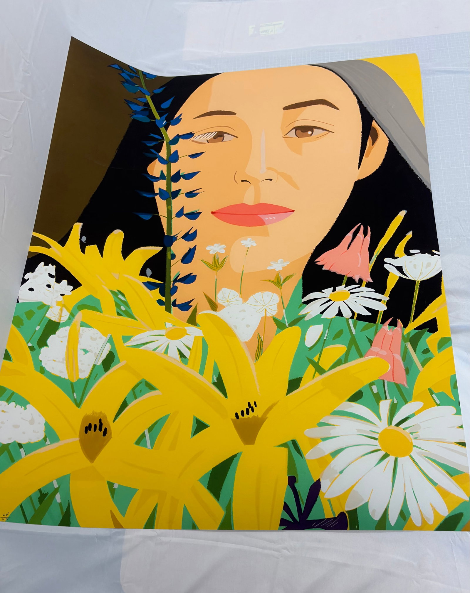 Alex Katz "Ada with Flowers, 1980" Print After: Alex Katz "Ada with Flowers, 1980" Print, Lithograph on Arches paper, sold after Measures Sheet 48x36 in. These are part of the estate sale and we do not have a COA. All lots offered in our auctions a